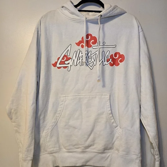 Japanese Anime Fleece Hoodie Bright White Lightweight Pullover Unisex L Travel - Picture 2 of 10